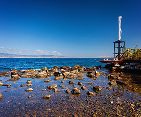 Image showing Lifeguard tover and boat in Reggio Calabria near the beach