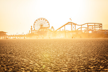 Image showing Golden sunset on Santa Monica beach