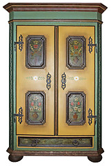 Image showing Vintage painted wooden wardrobe isolated with Clipping Path on w