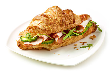 Image showing croissant with ham and cucumber