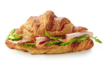 Image showing croissant sandwich with ham and cucumber
