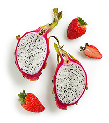 Image showing Dragon Fruit or Pitahaya and strawberries