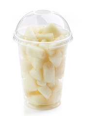 Image showing fresh melon pieces salad in plastic cup