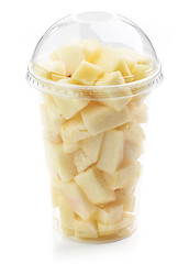 Image showing fresh pineapple pieces salad in plastic cup