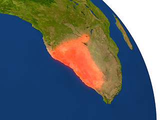 Image showing Map of Namibia in red