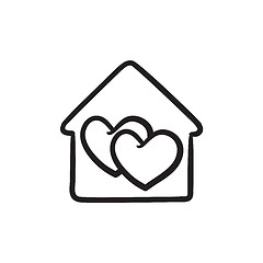 Image showing House with hearts  sketch icon.