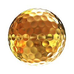 Image showing 3d rendering of a golfball in gold