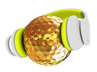 Image showing Gold Golf Ball With headphones. 3d illustration