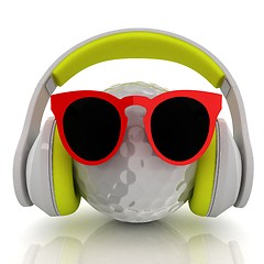 Image showing Golf Ball With Sunglasses and headphones. 3d illustration