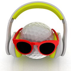 Image showing Golf Ball With Sunglasses and headphones. 3d illustration