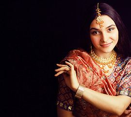 Image showing beauty sweet indian girl in sari smiling