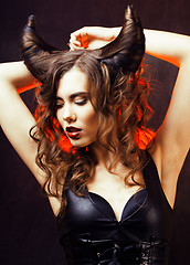 Image showing bright mysterious woman with horn hair, halloween celebration