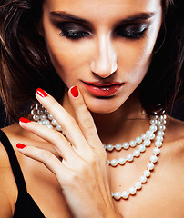 Image showing beauty young  woman with jewellery close up, luxury portrait of rich real girl, party makeup