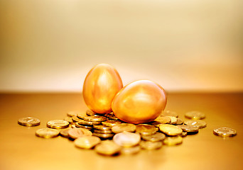 Image showing Gold coins and golden eggs, the concept of financial growth