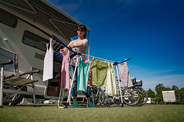 Image showing Washing on a dryer at a campsite.