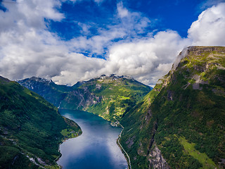 Image showing Geiranger fjord, Norway aerial photography.