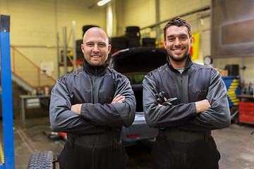 Image showing auto mechanics or tire changers at car shop