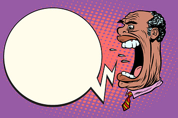 Image showing Angry boss screaming, the giant head. African American people