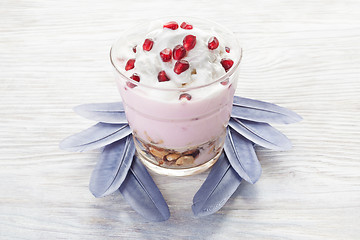 Image showing Homemade yogurt meal with fruits, selective focus. Light healthy food concept.