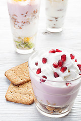 Image showing Homemade yogurt meal with fruits, selective focus