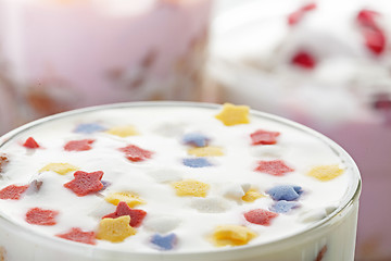 Image showing Homemade yogurt meal with fruits, selective focus.