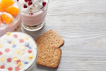 Image showing Homemade yogurt meal with fruits, selective focus