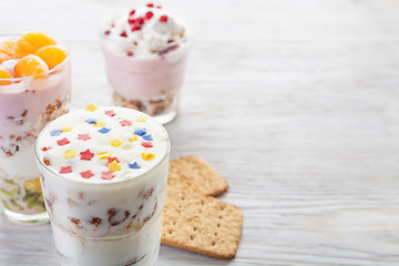 Image showing Homemade yogurt meal with fruits, selective focus