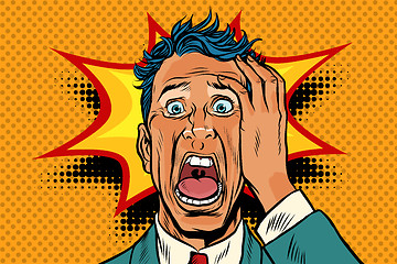 Image showing pop art panic face man funny