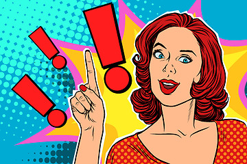 Image showing Exclamation point and happy pop art woman