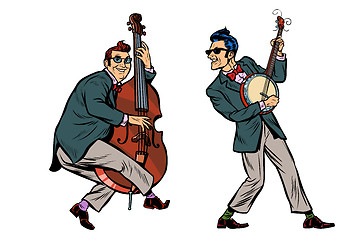 Image showing rockabilly jazz musicians, double bass and banjo