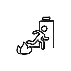 Image showing Emergency fire exit door sketch icon.