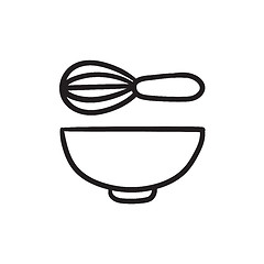 Image showing Whisk and bowl sketch icon.