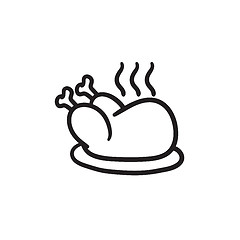 Image showing Baked whole chicken sketch icon.