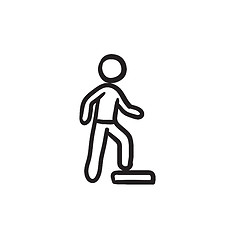 Image showing Man doing step exercise sketch icon.