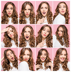 Image showing Portrait of young woman with happy and unhappy facial expressions