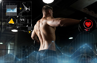 Image showing close up of man with dumbbells exercising in gym