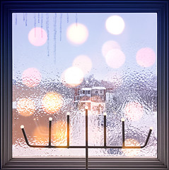 Image showing Lights on a frosted window