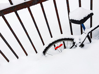 Image showing Bicycle in a snowdrift