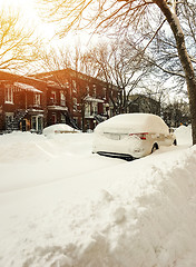 Image showing Urban winter street in sunset