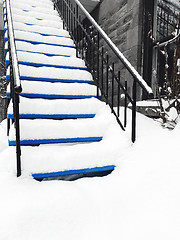 Image showing Townhouse staircase covered in snow