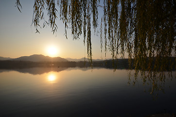 Image showing Sunset around the West Lake in Hangzhou