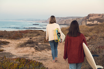 Image showing Surfer girls