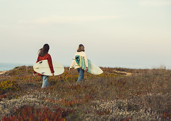 Image showing Surfer girls