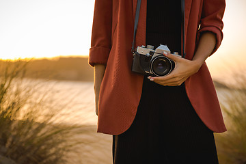 Image showing Woman Taking Picture Outdoors