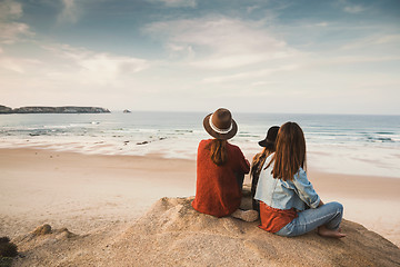 Image showing Girs enjoying  a day on the beach