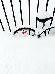 Image showing Bicycle deep in snow