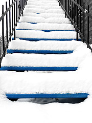 Image showing Townhouse staircase after snowstorm