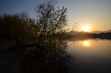 Image showing West Lake located at Hangzhou,China in the evening