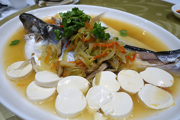 Image showing Patin silver catfish steamed with chinese style