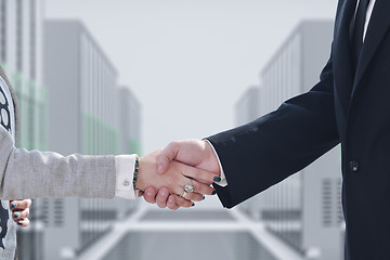 Image showing business man and woman handshake on  meeting